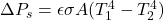 \Delta P_s = \epsilon \sigma A(T_1^4 - T_2^4)