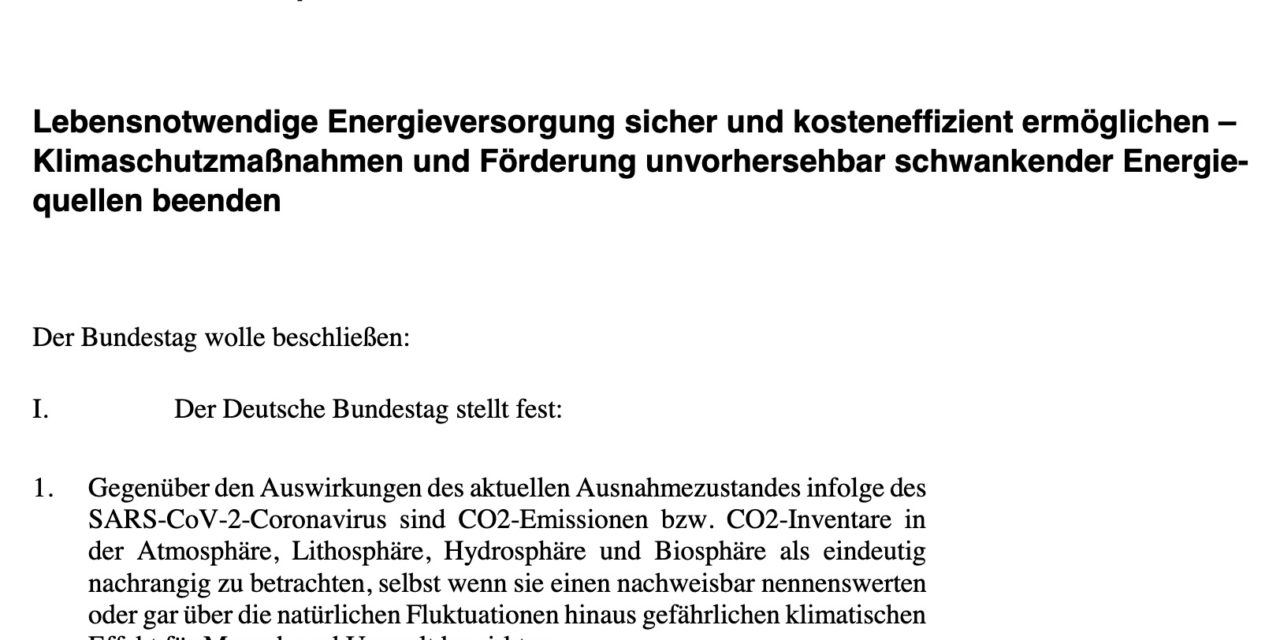 Energiewende beenden, „Klimaschutz“-maßnahmen stoppen : Vorschläge der AfD im Bundestag