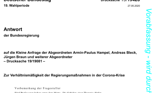 Coronapanik: Antwort auf kleine Anfrage –  Bundesregierung räumt Schnellschuss bei Lockdown ein