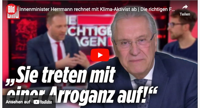 Innenminister Herrmann rechnet bei BildTV mit Klima-Aktivist ab