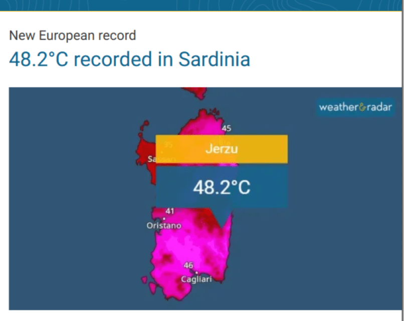 Temperatur-„Rekord“ auf Sardinien mitten im Gestrüpp und wenige Meter von der Straße entfernt