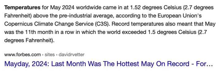 Der Hype der Klimaalarmisten, wonach der Mai 2024 die „höchste“ globale durchschnittliche Temperaturanomalie aufweist, ist in den USA und an anderen Orten auf der Welt bedeutungslos.