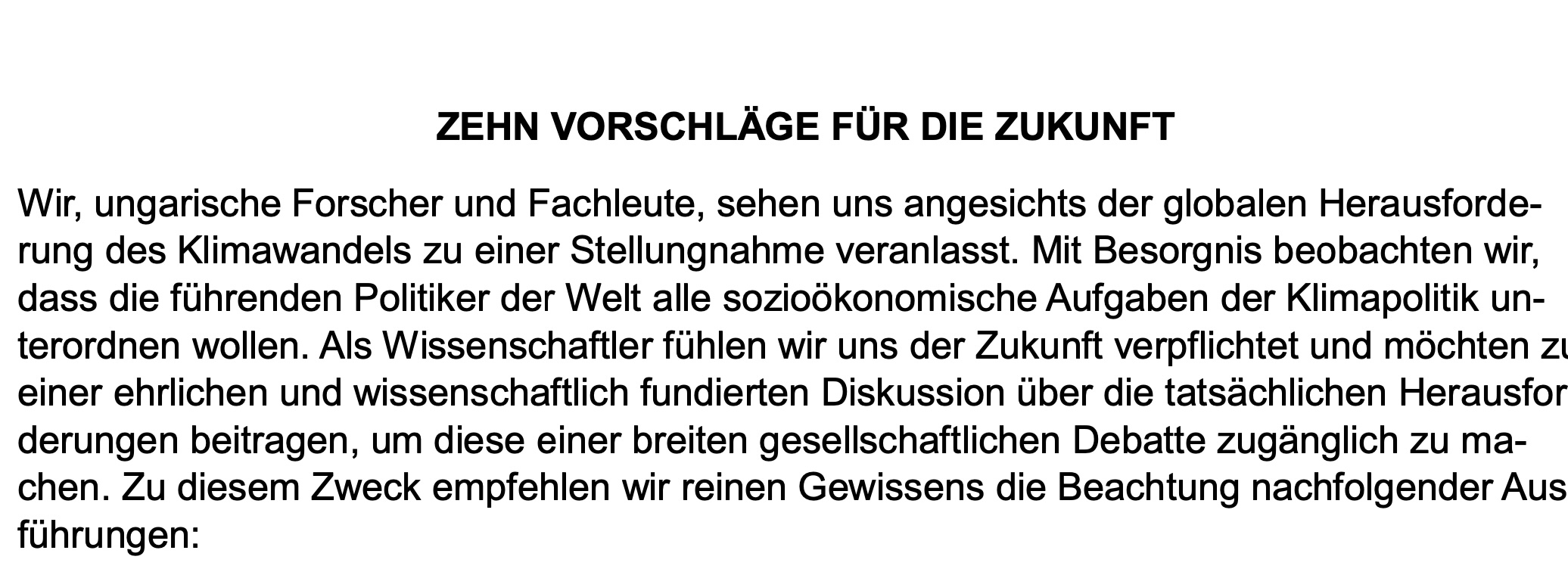 „Zehn Vorschläge für die Zukunft“ aus Ungarn