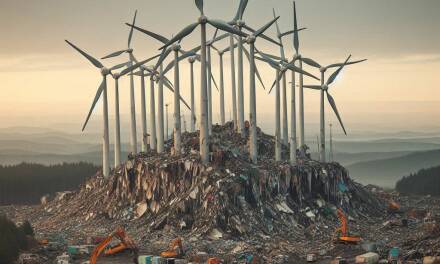 Massen von Glasfaser-Abfällen deutscher Windturbinenflügel auf tschechischer Mülldeponie