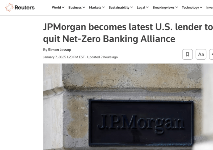 Nun sind sie <em>alle</em> weg! JPMorgan verlässt als letzte der Big-6-Banken in den USA die Net-Zero Banking Alliance! Blackrock heute auch!