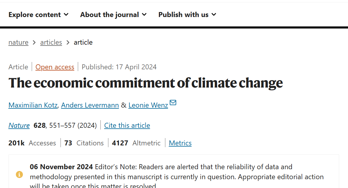NATURE-Artikel des Potsdamer Klima-Instituts wegen erheblicher wissenschaftlicher Mängel infrage gestellt