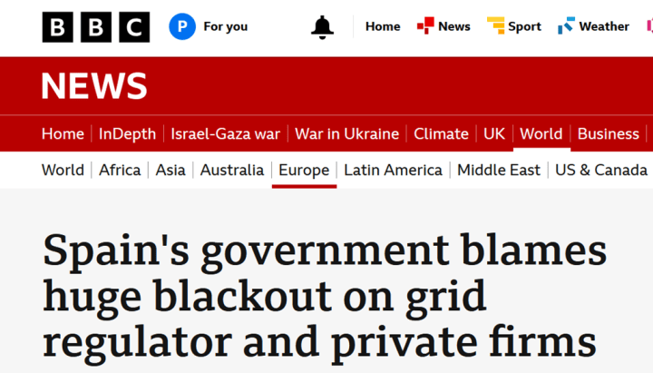 Spaniens Regierung mach alles Mögliche für den Blackout verantwortlich, nur nicht den wahren Schuldigen!