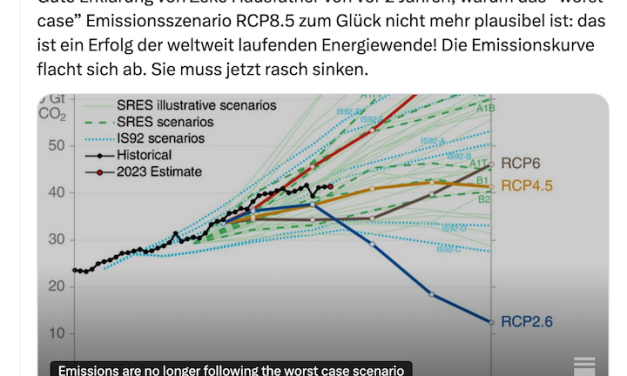 Stefan Rahmstorf behauptet, daß RCP8.5 wegen der Energiewende jetzt geworden unplausibel sei
