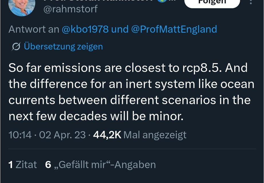Stefan Rahmstorf im Kreuzfeuer – erst RCP8.5 realistisch, jetzt nicht mehr…