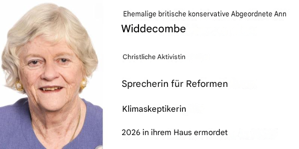 Prominente britische Klimaskeptikerin und christliche Aktivistin Ann Widdecombe wurde in ihrem Haus ermordet
