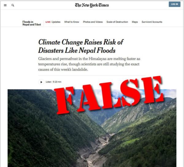 Falsch, New York Times, Ursache der Tragödie in Nepal war nicht der Klimawandel!