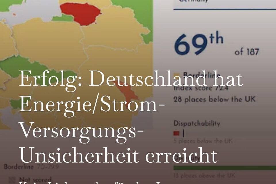 Es ist vollbracht: Deutschland hat die Energieunsicherheit erreicht! Dafür kostet der Klimwahnsinn jetzt 6 Billionen stat nur 5 Billionen €